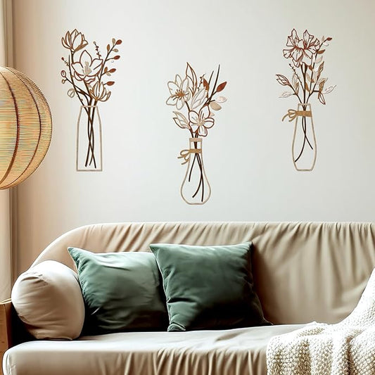 Zzbakress 3 Pcs Metal Flowers Wall Arts Rustic Farmhouse Decor Bathroom Wall Decor Metal Wall Decor for Living-room Dining-Room Kitchen Minimalist Decor Housewarming Gifts(Light Brown)