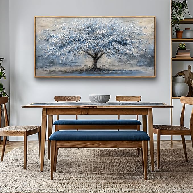 ZUITINGHUA Large Canvas Wall Art For Living Room Wood Framed Bedroom Wall Decorations Grayish Blue Tree Abstract Paintings Modern Office Decor Canvas Prints Artwork Home Decor Posters 30x60 In