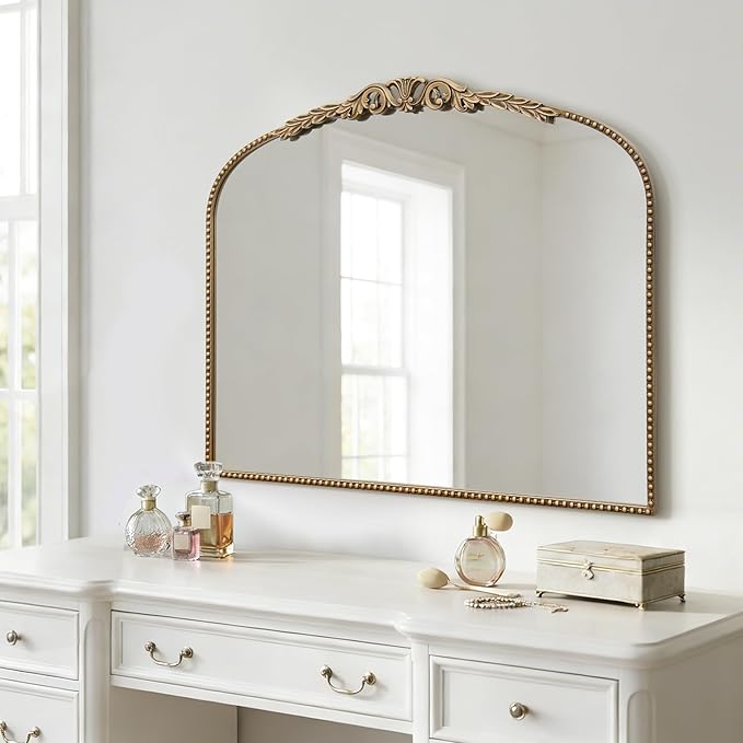 Besdomus Large Gold Vintage Mirror: 29"x 36" French Baroque Bathroom Mirror - Traditional Ornate Antique for Dresser/Mantel/Bedroom/Entryway/Hallway - Home Decor for Living Room