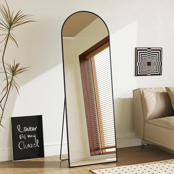 Sweetcrispy 58"x19" Arched Full Length Mirror, Full Body Mirror with Aluminum Alloy Thin Frame, Leaning or Standing, Suitable for Bedroom, Livingroom, Cloakroom, Black