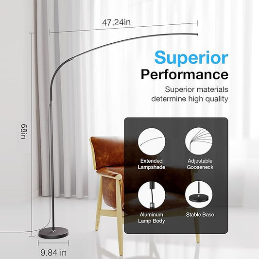 KEINVE Floor Lamp with Remote and Touch Control, 68 Inch Adjustable Standing Lamp, 3 Color Temperature Dimmable LED, Flexible Gooseneck for Reading, Living Room, Office