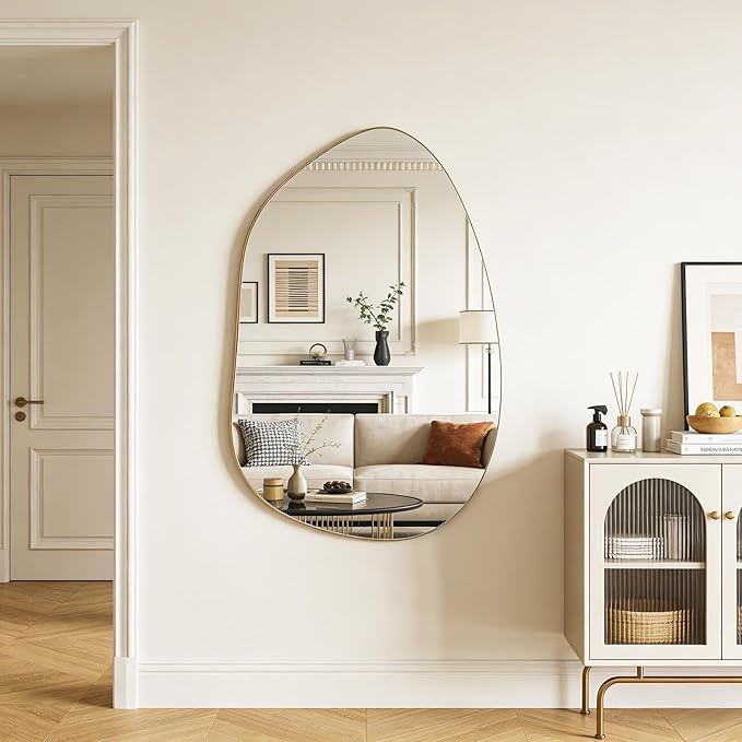 Irregular Wall Mirror Asymmetrical Mirror, Gold Mirror for Bathroom Living Room Entryway Bedroom, Decorative Modern Mirror, Tempered Glass, Shatterproof, Hangs Horizontally or Vertically (40" x 28")