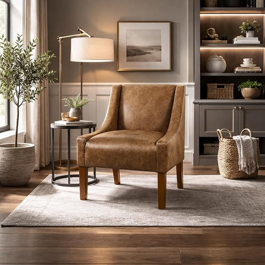 HomePop Modern Swoop Arm Accent Chair - Distressed Brown Faux Leather