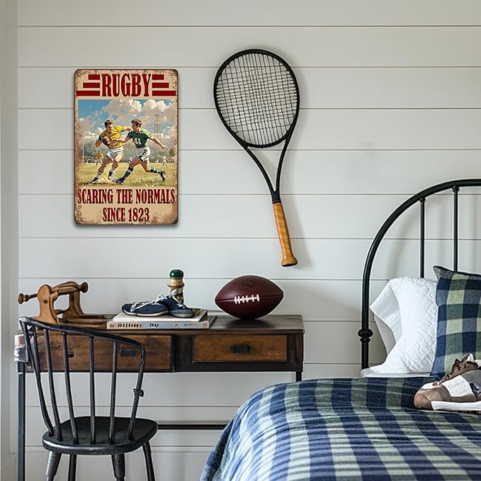 Football Metal Signs Funny Scaring The Normals Tin Sign Football Wall Decoration For School Club Man Cave Home Living Room Bar Pub 8x12 Inch