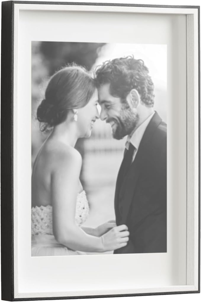 Kate and Laurel Gibson Modern Wall Picture Frame Set of 3; 14x18 matted to 11x14; Black and White; Three-Piece Frame Set for Gallery Wall Frame Set in Living Room Wall Décor