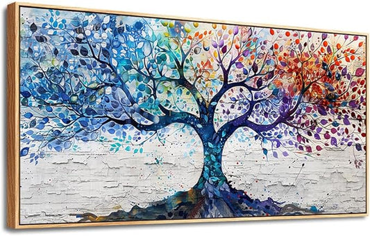 ERQINHUA Large Canvas Wall Art For Living Room Wood Framed Wall Decor For Bedroom Modern Office Decorations Colorful Wall Painting Tree Abstract Pictures Canvas Prints Artwork Home Decor 20x40 In