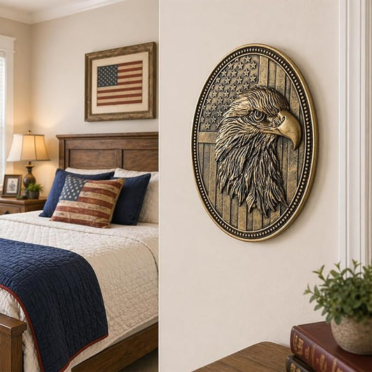 Vintage American Bald Eagle Wall Sculpture, Antique Wall Decor, 4th of July Decor, Hand Painted Wall Decoration with Embossed Eagle Design, 250 Anniversary USA Decor, Patriotic Decoration for Bedroom Living Room Hallway, Housewarming Gifts