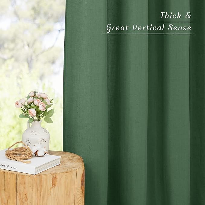 NICETOWN Linen Flax Semi Sheer Curtains 94" Length, Grommet Window Treatments Privacy Added with Light Penetration Vertical Drapes for Loft/Home Office, Olive Green, W55 x L94, 2 Panels