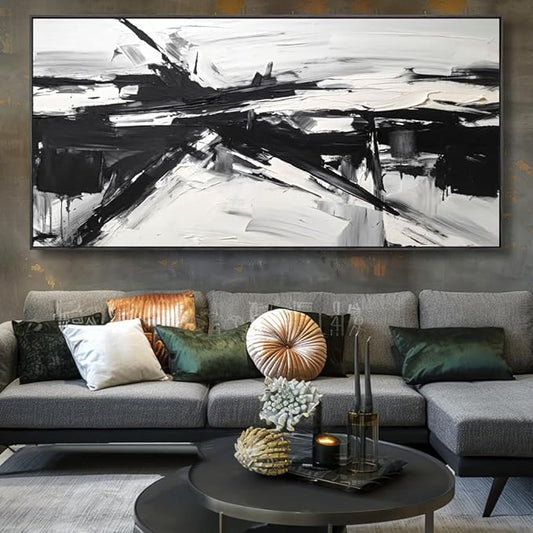 Wall Art Abstract Canvas Painting Black and White Modern Artwork for Living Room Bedroom Dining Room Home Office Decor 24"x48" with Framed