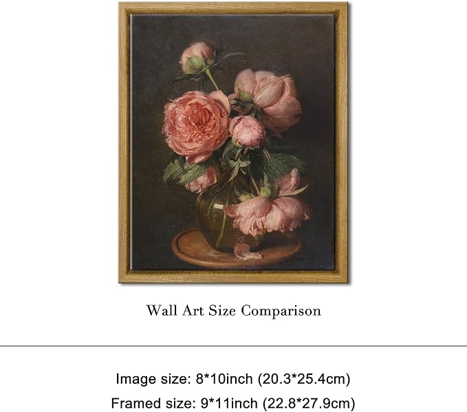 Pyradecor Framed Wall Art Vintage Coquette Room Decor Pfingstrosen Canvas Prints Classical Floral Painting for Living Room Bedroom Farmhouse Decorations