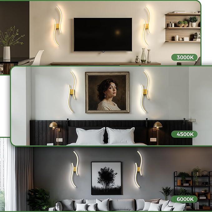DORESshop Battery Operated Wall Sconces Set of 2, Acrylic Modern Wireless Rechargeable Wall Lights with Dimming, 3000K-6000K, 8000mAh, Sconce Wall Decor for Living Room, Hallway, Bedroom, Gold, 39in