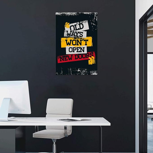 Retro Large Office Canvas Artwork HD Print Painting Pictures Color Font Old Ways Won't Open New Doors Print Poster Wall Art Wooden Gallery Wrapped Framed Home Classroom Study Room Decor-24 Wx36 H