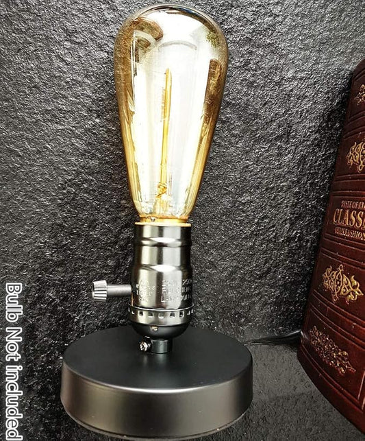 Edison Desk Lamp, Vintage Table Lamp Base, E26 E27 Industrial Retro Loft Light with Plug in Cord On/Off Switch, Bedside Lamp Holder, Home/Office/College Dorm Lighting Decor, Black (No Bulb)
