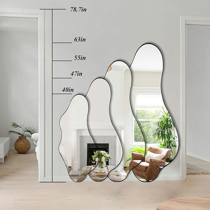 Irregular Wall Mirror, 47"x22" Asymmetrical Aesthetic Mirror with Metal Frame, Modern Organic Shaped Mirror for Living Room Bedroom Hallway Entryway, Horizontal or Vertical Hanging