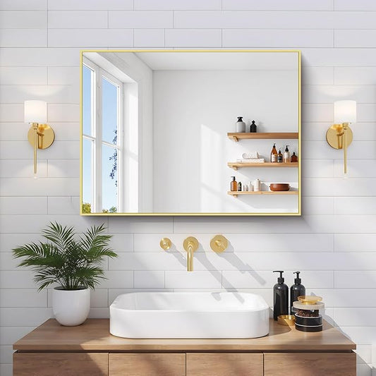 COFENY Gold Bathroom Mirror for Wall, 18x24 Inch Rectangle Mirror with Metal Frame, Modern Vanity Mirrors for Bathroom Living Room, Entryway Hangs Horizontal or Vertical