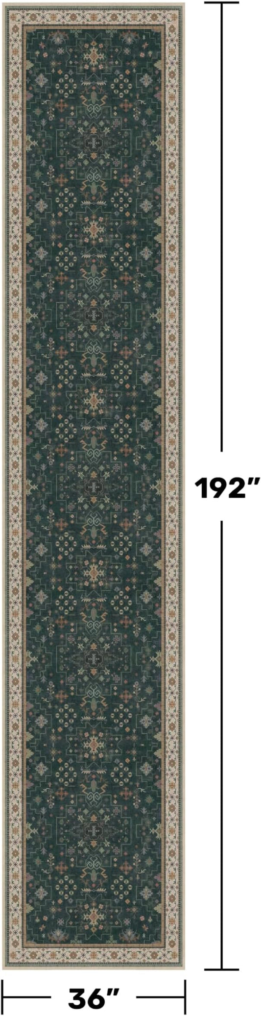Hazo Haus Washable Dark Green Hallway Runner Rug 16 ft Long - 3x16 Modern Vintage Boho Long Wide Runner Rugs for Kitchen, Non-Slip Stain Resistant Low Pile Throw Rug Indoor Door Mat