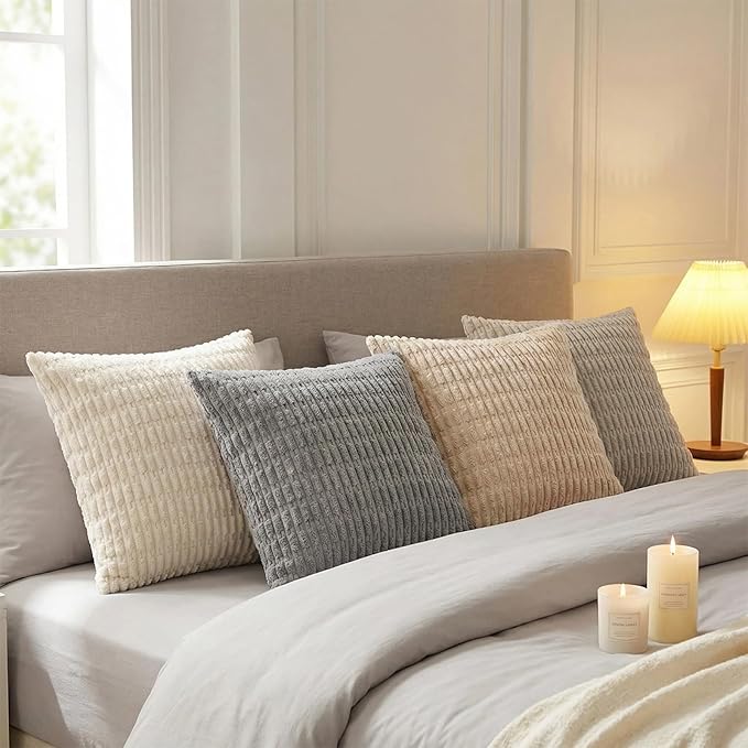 Fancy Homi 4 Packs Decorative Throw Pillow Covers for Living Room Couch Bed, Modern Farmhouse Boho Home Décor Accent Cushion Case, 14" x 14", Neutral