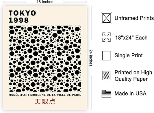 Poster Master Vintage Poster - Retro Pop Art Print - Gift for Artist, Friend - Black Dots, Tokyo, Ville de Paris, Modern, Abstract - Wall Decor for Home, Office, 18x24 Unframed Wall Art