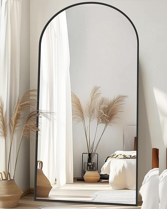 78"×38" Arched Full Length Floor Mirror, Standing Mirror with Aluminum Frame, Large Body Mirror of Free Standing/Wall Mount/Leaning for Bedroom, Living Room, Dressing Room, Black