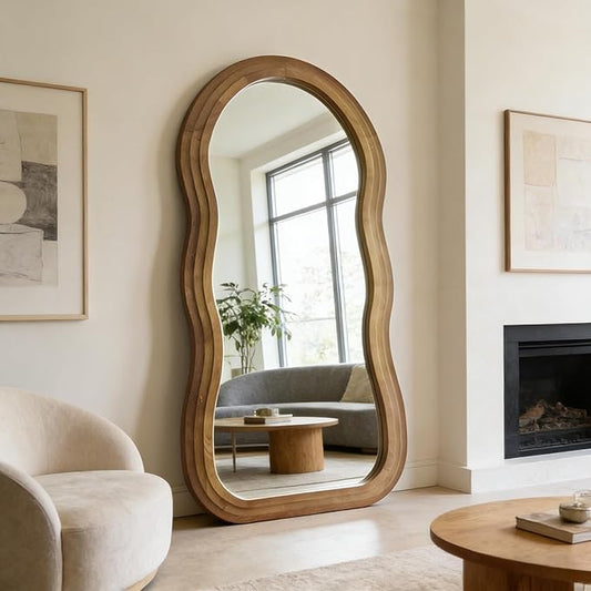 Wavy Full Length Mirror, 71"x33.5" Oversized Aesthetic Floor Mirrors with Triple Layer Solid Wood Frame, Premium Organic Full Body Mirror for Living Room Entryway Cloakroom, Leaning/Hanging
