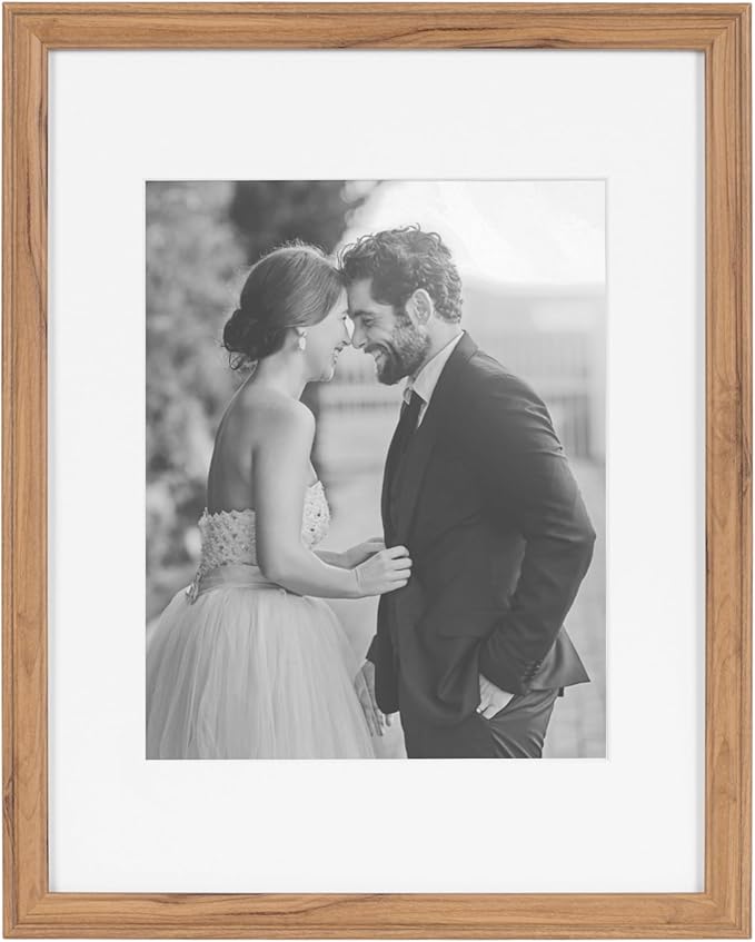 Kate and Laurel Adlynn Rectangle Picture Frame Set of 4; 11 x 14 matted to 8 x 10; Brown; Transitional Four-Piece Frame Set for Gallery Wall Frame Set in Living Room Wall Decor