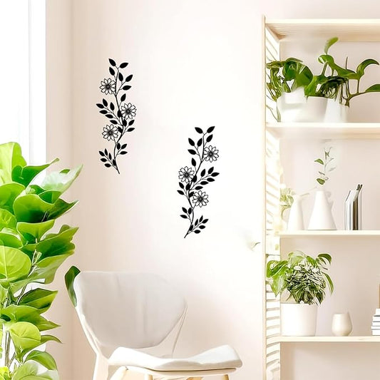 DUOOLN 2 Pcs Metal Tree Leaf Wall Decor, Long Iron Scroll Vine Wall Art Above, Rustic Hanging Sign, Line Flowers Sculpture For Above Door Living Room Office Indoor And Outdoor Decoration - Black
