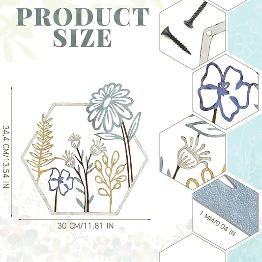 Peryiter 3 Pcs Metal Flower Wall Decor Minimalist Floral Wall Hanging Decor Metal Flower Rustic Floral Art for Spring Living Room Bathroom Kitchen Indoor Outdoor(Beige Gold)