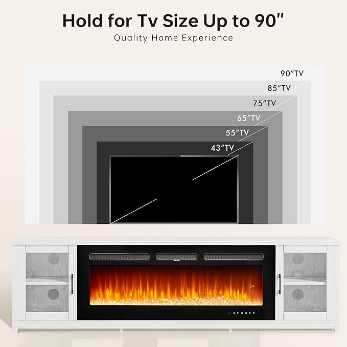 oneinmil 80" Fireplace TV Stand, 50 Inch Smart Fireplace & Modern Entertainment Center, Fire Place TV Console with WI-FI Enabled for TVs Up to 90", TV Stands for Living Room, White
