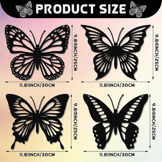 Qunclay 4 Pcs Wooden Butterfly Wall Decor Large Butterfly Wall Art Boho Home Hanging Modern Sculpture Decorations Modernist Signs for Living Room Bathroom Yard Gallery Indoor Outdoor(Black)