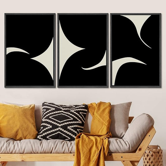 SIGNLEADER Framed Canvas Print Wall Art Set Duotone Minimal Ink Blot Geometric Landscape Abstract Shapes Illustrations Modern Art Boho Decorative for Living Room, Bedroom, Office - 24"x36"x3 BLACK