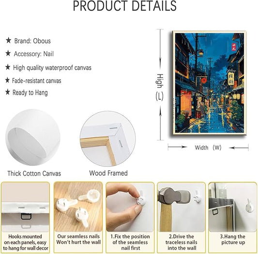 Large Tokyo Tea House Canvas Wall Art Japanese City Street Coffee Decor painting Pictures Ukiyo-e Illustration Anime Posters Prints for living room Bathroom Bedroom Office Hallway Home Decoration