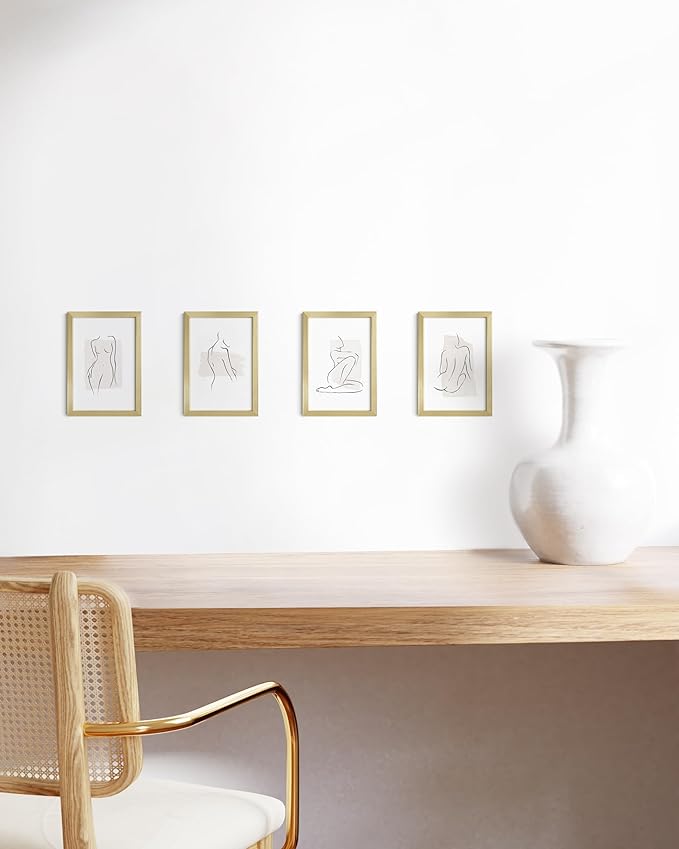 HAUS AND HUES 4x6 Gold Metal Picture Frames - 4X6 Photo Frames - Features Premium Aluminum, Vertical Hanging, Easel Back for Tabletop, Home, Office (4x6 in, Gold, Set of 4)