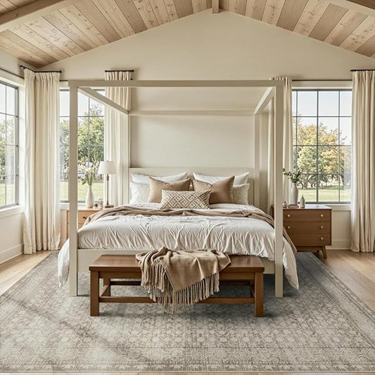 8x10 Washable Area Rug for Living Room, Extra Large Neutral Vintage Boho Rugs for Dining Room, Kids Room, Farmhouse, Durable Low Pile Non Slip Carpet for High Traffic Areas, Apricot