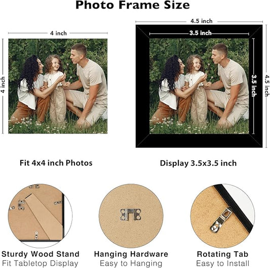 JCJMY 12 Packs 4x4 Picture Frames, Lightweight 4 by 4 Frames Bulk Set of 12 Collage Wall Decor Photo Frames Set for Wall and Tabletop, Black