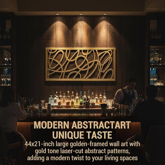 MyGift 44 x 22 Large Gold Metal Minimalist Abstract Laser Cut Design Wall Art, Suitable for Hotel Living Room Office Accent Home Decor, Ready to Hang Panel