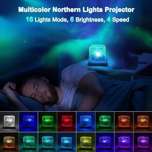 RICHMYC Ocean Wave Projector Light, 16 Colors Gradual Rotating Water Lamp with Remote Control, Beach Decor Sea Themed Northern Lights Projector for Office Bedroom Bar Restaurant(Cordless)