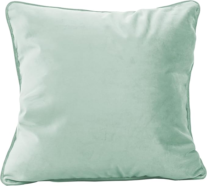 FDP 18" x 18" Velvet Square Pillow Set with Piping; Decorative Throw Pillow for Home Décor in Living Room, Bedroom or Lounge (2-Pack) - Aloe, 15158-347