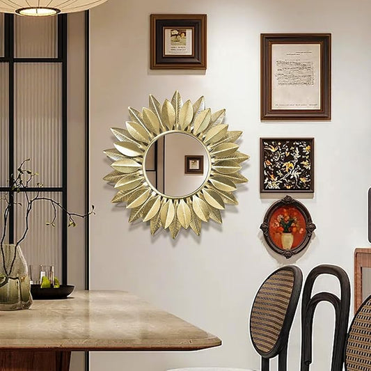Wall Mirrors Decorative 30" Country-Style Gold Round Mirrors for Wall Decor ,Sunflower Wall Hanging Mirror