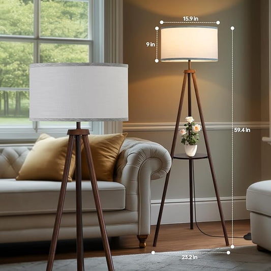EOEYYOYB Floor Lamp with 3 Light Modes Adjustable– Wood Tripod Floor Lamp Modern LED Standing Lamps with Dimmable Brightness, Perfect for Living Room, Bedroom, and Office, Juglans Nigra