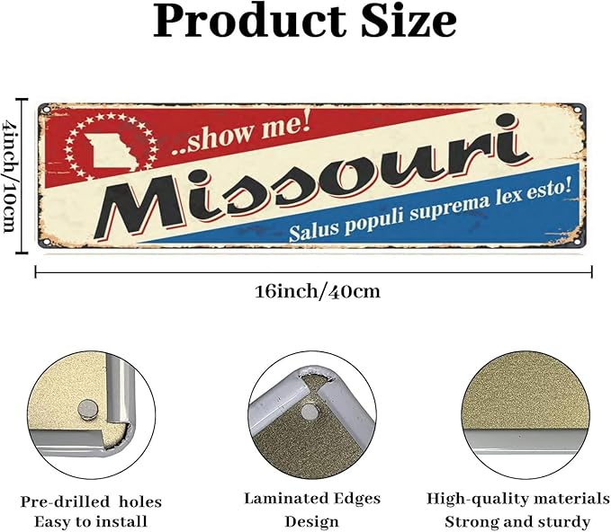 Welcome to US City Metal Wall Decor Missouri Metal Tin Sign Decorative Plaque Farmhouse Country Home Decor 4" X 16"