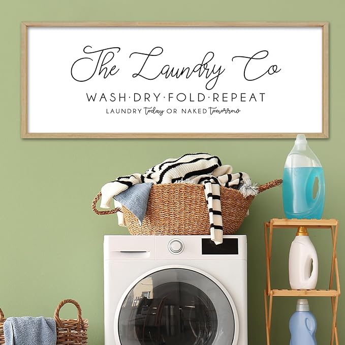Laundry Room Wall Decor 32"×12" Laundry Today Or Naked Tomorrow Sign Wash Dry Fold Repeat Large Funny Farmhouse Vintage Quote Humorous Hanging Art (Wood)