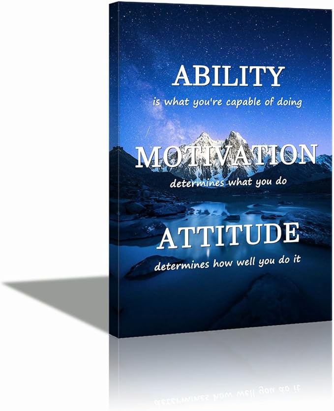 Jumong Inspirational Office Wall Art, ABILITY MOTIVATION ATTITUDE Motivational Quotes, Motivational Canvas Wall Art for Living Room, Wooden Framed Ready to Hang