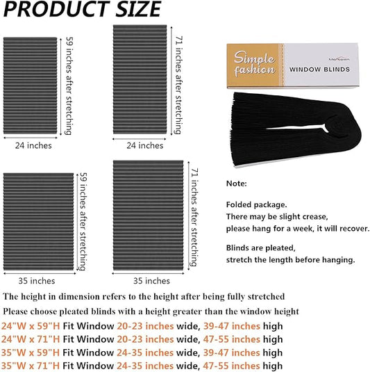 Window Blinds Cordless Blackout No Drill Cut to Size Clip On Stick On Self Adhesive Temporary Blinds Pleated Paper Blinds for Windows Doors Shades for Home Nursery Bedroom Kitchen Bathroom
