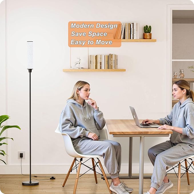 Nukanu Floor Lamp with Remote Control, Floor Lamps for Living Room/Bedroom/Office, Stepless Adjustable 3000K-6000K Colors and 10-100% Brightness,Standing Light with Foot Switch (Black+Beige Linen)