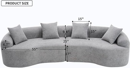KEIKI Curved Chenille Modular Sectional Couches with Pillows, 4 Seater Oversized Upholstered Luxury Plush Cloud Sofa for Living Room Apartment, Full Compression Sponge,