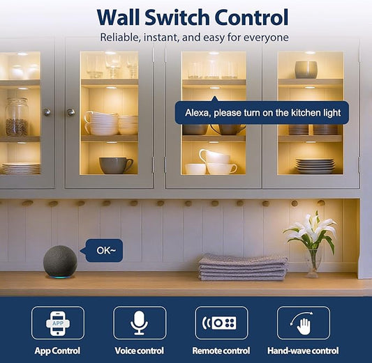 V4light Smart LED Puck Lights, Under Cabinet Lighting with Remote Control, Color Temperature Adjustable, Works with Alexa & Google Home, Plug-in Lights for Kitchen, Counter, Closet, Shelf (6 Pack)