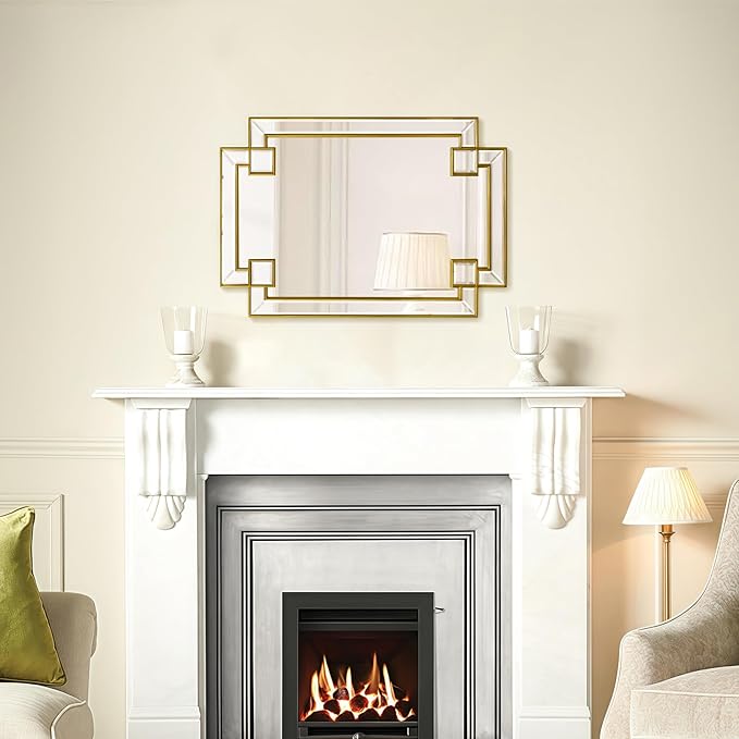 Gold Mirror for Bathroom, 20x26.4 Inch Rectangle Bathroom Vanity Mirror for Over Sink, Modern Decorative Mirror for Living Room Entryway Fireplace Mantel (Horizontal/Vertical)