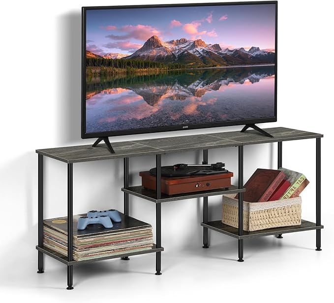 50 Inch TV Stand for Bedroom Dark Grey Entertainment Center with Storage 3 Tier TV Consoles for Living Room TV Media Console Table Cabinet with Open Storage Shelves for 50 43 40 32 Inch TV