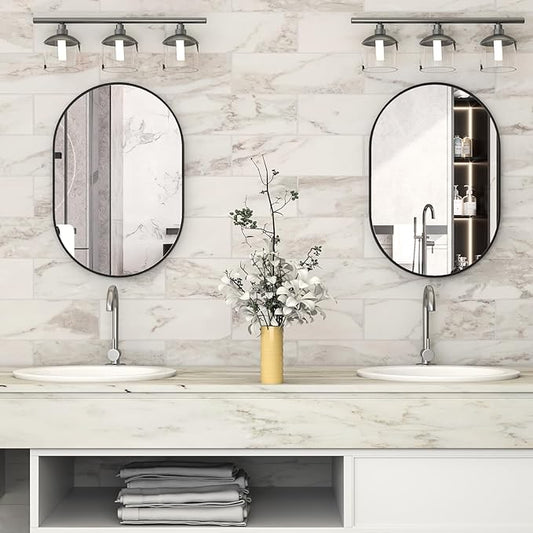 Oval Bathroom Mirror Capsule Wall Vanity Mirror, 24"x36" Pill Mirrors Wall Mounted Mirror, Large Modern Mirror with Black Metal Frame, Decor for Entryway, Bedroom, Living Room