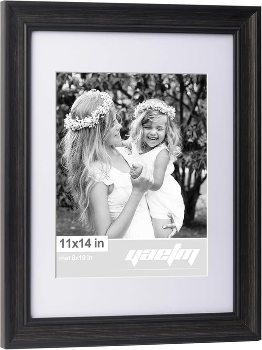 Yaetm 11x14 Picture Frame with Mat for 8x10 Set of 4, 1.4" Wide Molding & Distressed Black Photo Frames 11 x 14 with Tempered Glass for Wall Gallery, Home and Office, Wall Mount (4 pack, Black)